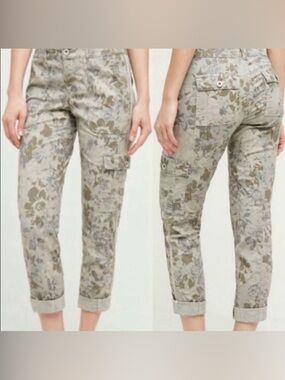 Hei Hei by Anthropologie Green and Gray Floral Cargo Pants - Size 8